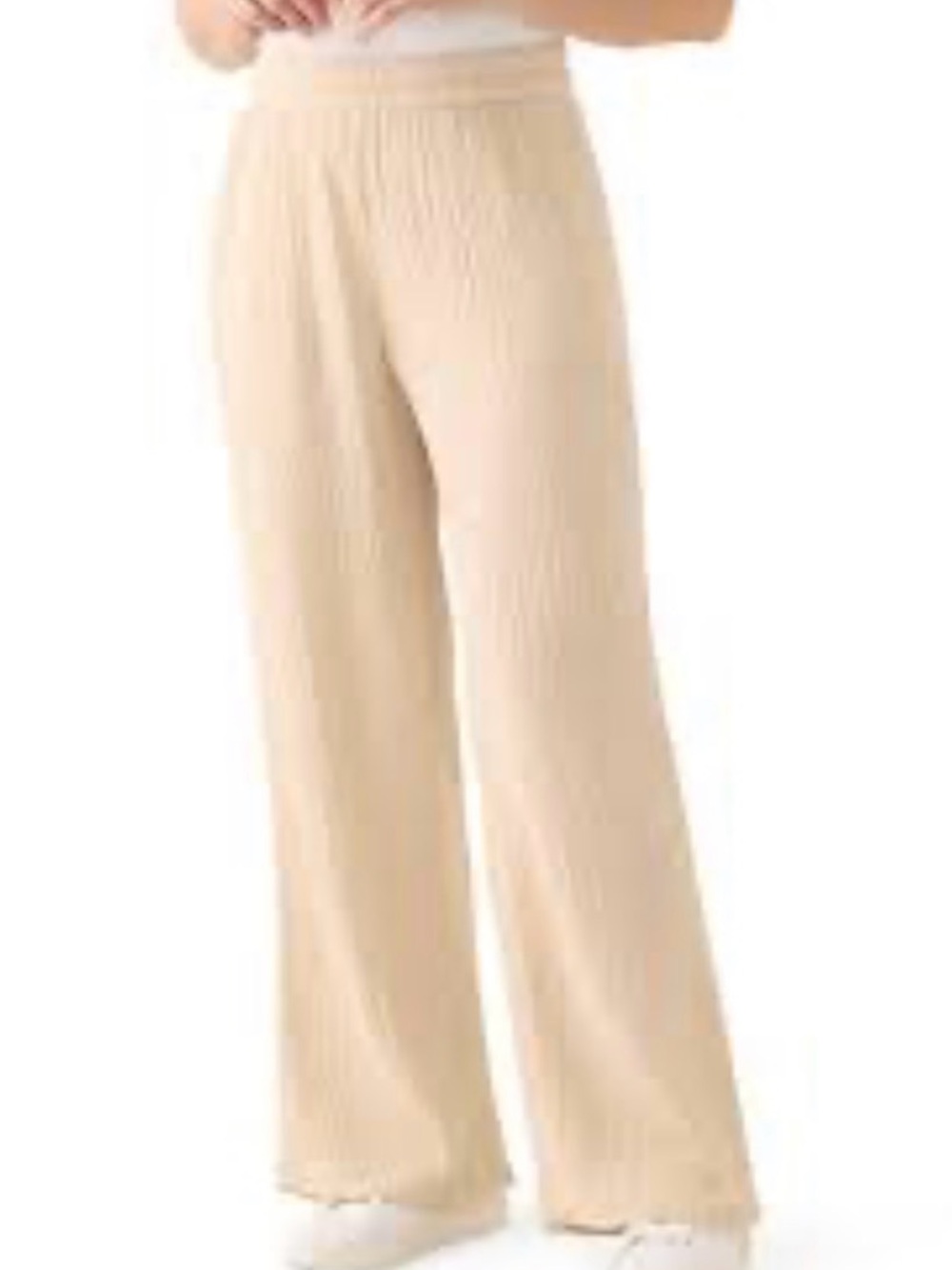 Wonderly Ribbed Wide Leg Knit Pants in Beige Waist 28’